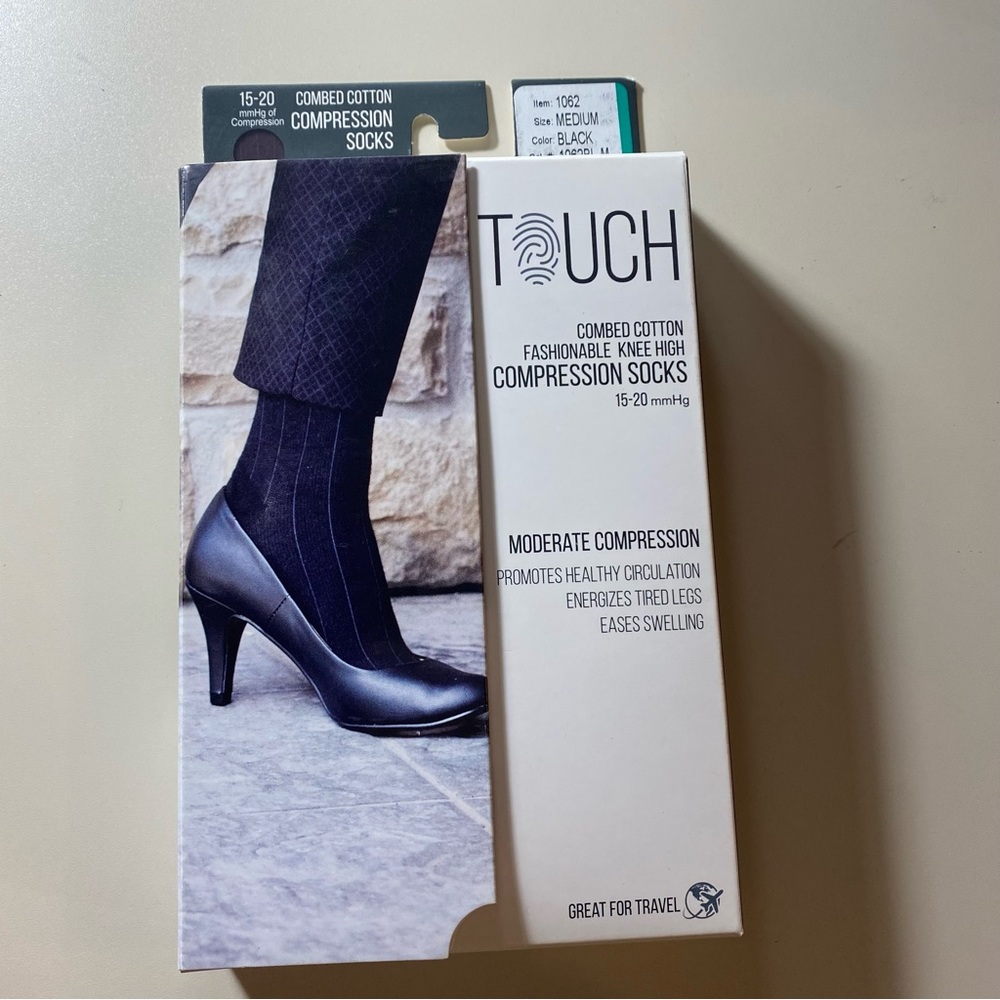 Touch Ladies' Fashionable Knee High Black Compression Socks #1062BL-Medium NWT